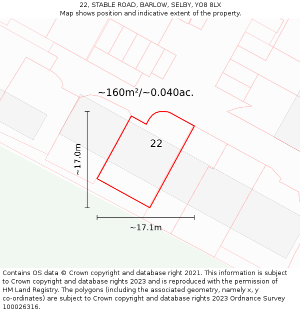 22, STABLE ROAD, BARLOW, SELBY, YO8 8LX: Plot and title map