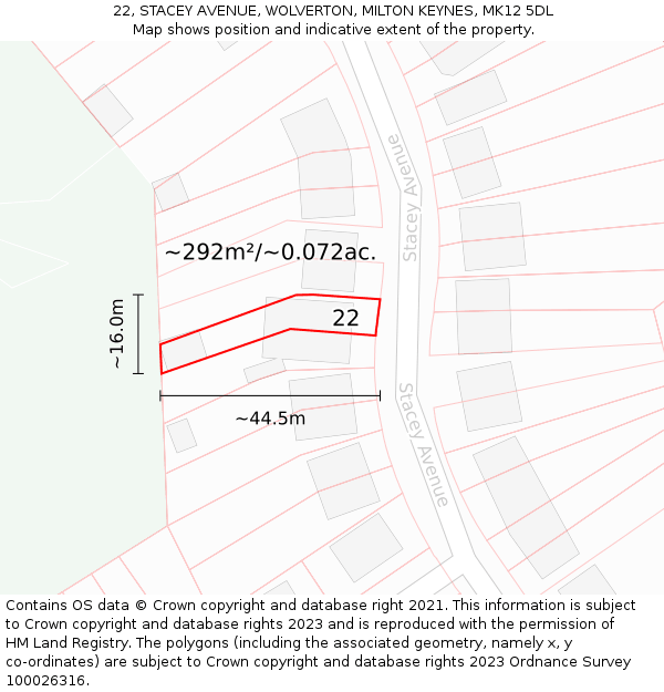 22, STACEY AVENUE, WOLVERTON, MILTON KEYNES, MK12 5DL: Plot and title map