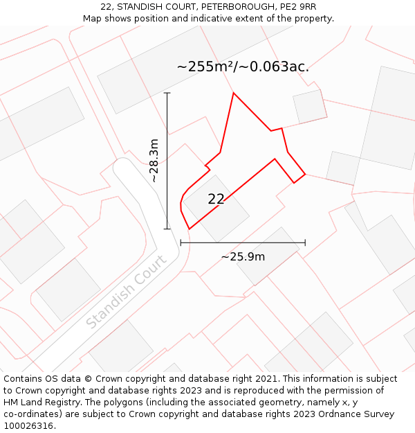 22, STANDISH COURT, PETERBOROUGH, PE2 9RR: Plot and title map