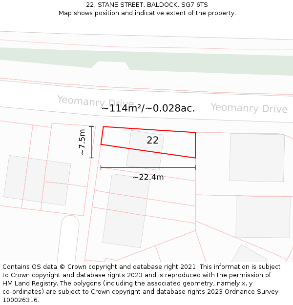 22, STANE STREET, BALDOCK, SG7 6TS: Plot and title map