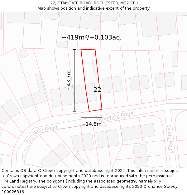 22, STANGATE ROAD, ROCHESTER, ME2 2TU: Plot and title map