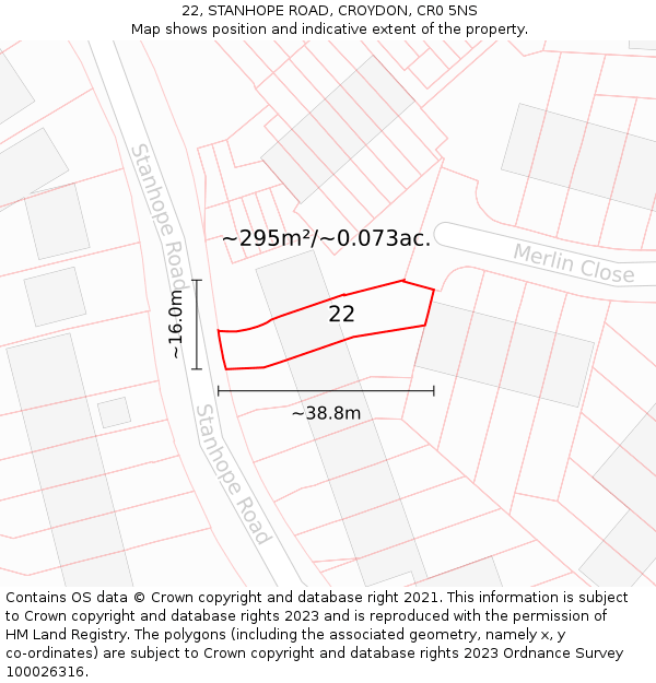 22, STANHOPE ROAD, CROYDON, CR0 5NS: Plot and title map