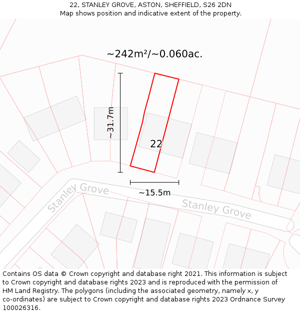 22, STANLEY GROVE, ASTON, SHEFFIELD, S26 2DN: Plot and title map