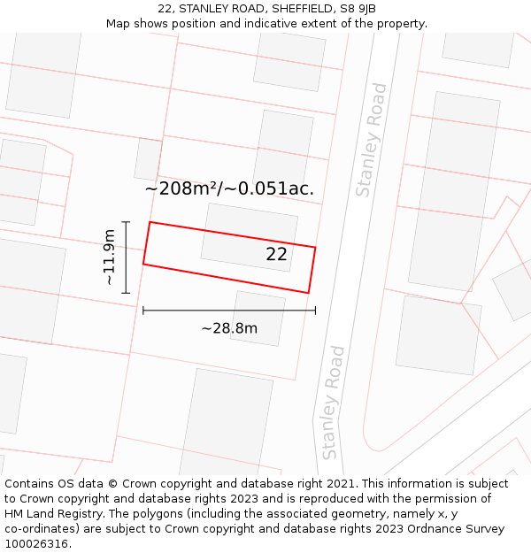 22, STANLEY ROAD, SHEFFIELD, S8 9JB: Plot and title map