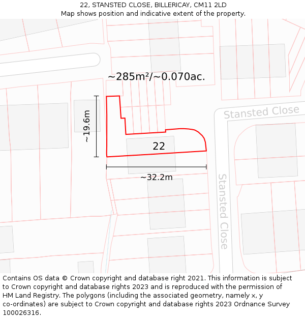 22, STANSTED CLOSE, BILLERICAY, CM11 2LD: Plot and title map