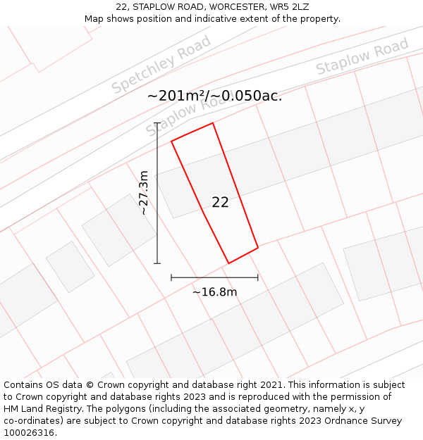 22, STAPLOW ROAD, WORCESTER, WR5 2LZ: Plot and title map