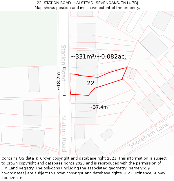 22, STATION ROAD, HALSTEAD, SEVENOAKS, TN14 7DJ: Plot and title map