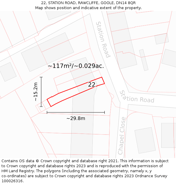 22, STATION ROAD, RAWCLIFFE, GOOLE, DN14 8QR: Plot and title map