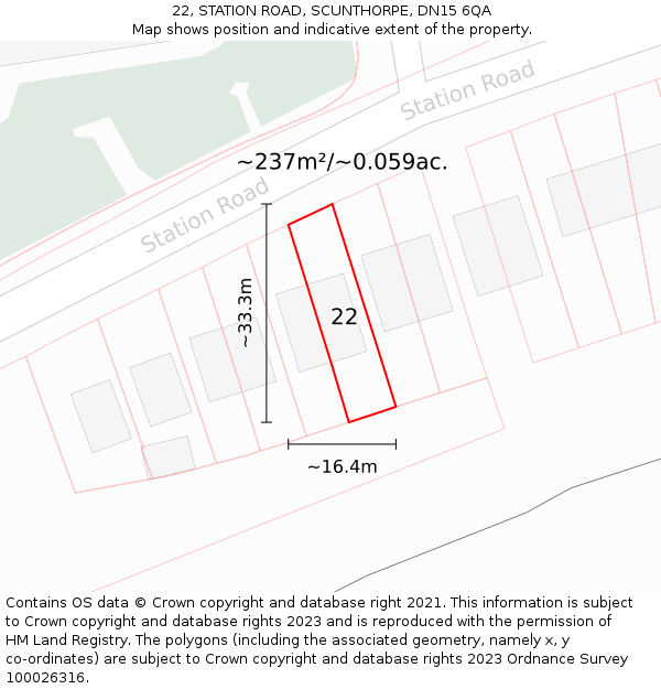 22, STATION ROAD, SCUNTHORPE, DN15 6QA: Plot and title map