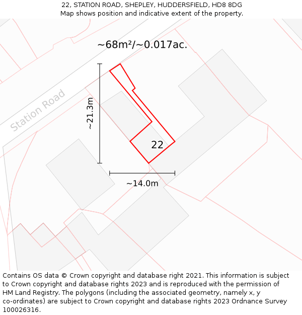 22, STATION ROAD, SHEPLEY, HUDDERSFIELD, HD8 8DG: Plot and title map