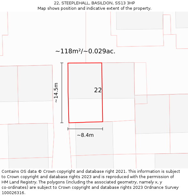22, STEEPLEHALL, BASILDON, SS13 3HP: Plot and title map