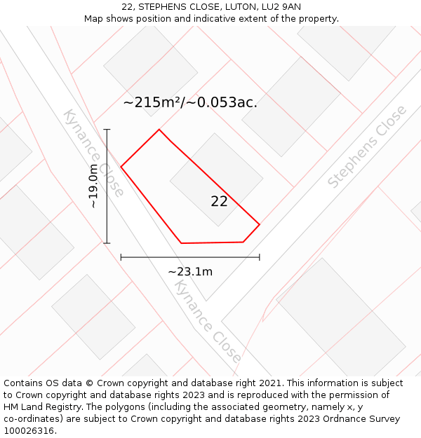 22, STEPHENS CLOSE, LUTON, LU2 9AN: Plot and title map