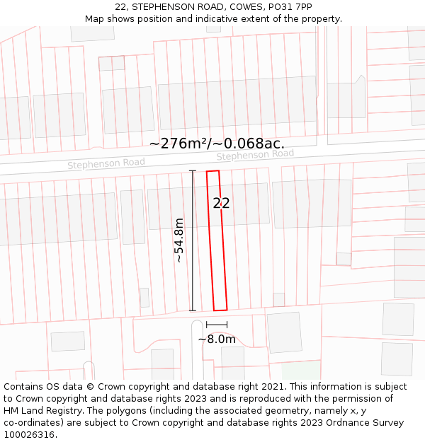 22, STEPHENSON ROAD, COWES, PO31 7PP: Plot and title map