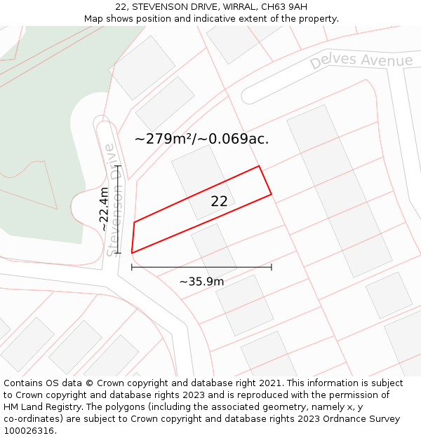 22, STEVENSON DRIVE, WIRRAL, CH63 9AH: Plot and title map