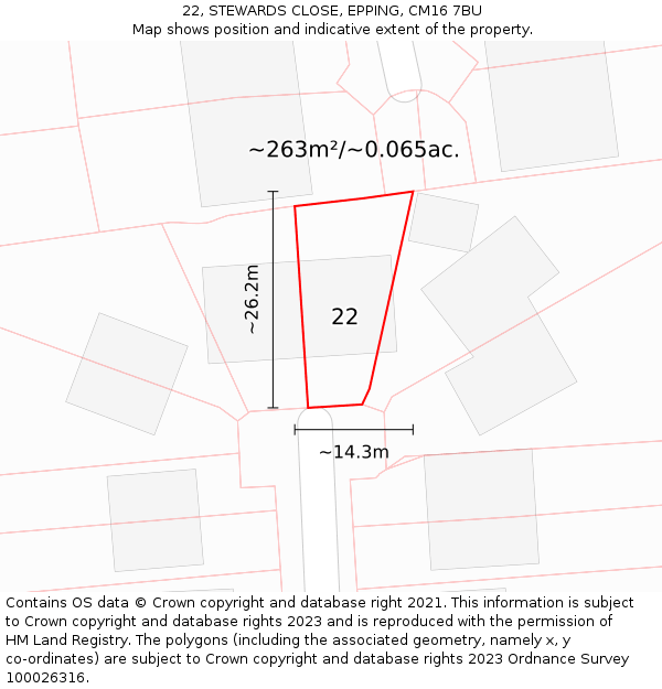 22, STEWARDS CLOSE, EPPING, CM16 7BU: Plot and title map