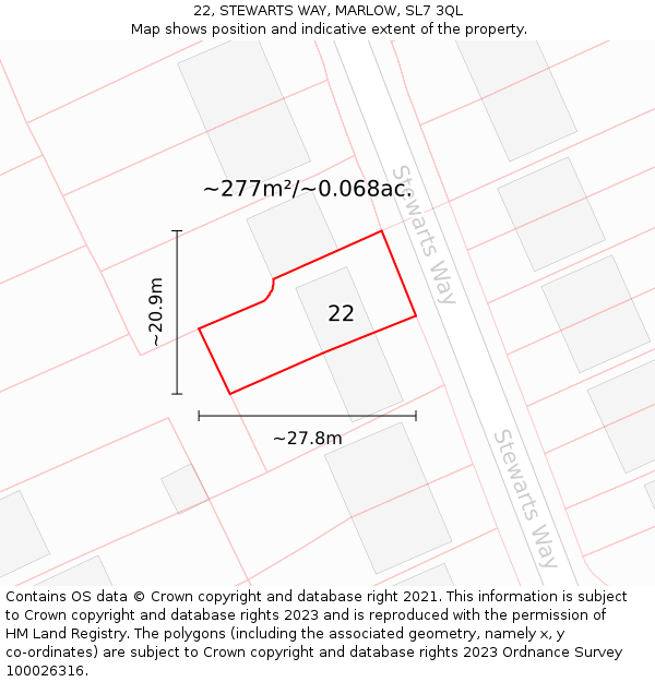 22, STEWARTS WAY, MARLOW, SL7 3QL: Plot and title map