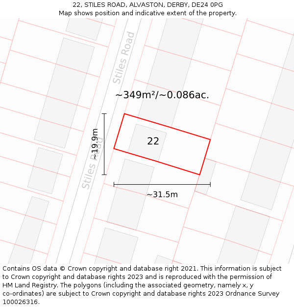 22, STILES ROAD, ALVASTON, DERBY, DE24 0PG: Plot and title map