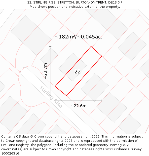 22, STIRLING RISE, STRETTON, BURTON-ON-TRENT, DE13 0JP: Plot and title map