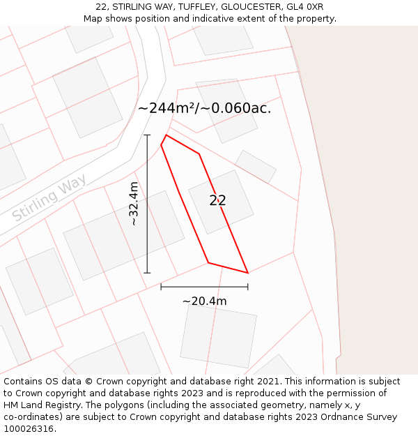 22, STIRLING WAY, TUFFLEY, GLOUCESTER, GL4 0XR: Plot and title map