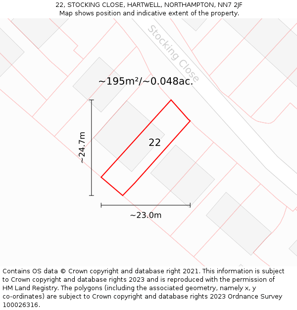 22, STOCKING CLOSE, HARTWELL, NORTHAMPTON, NN7 2JF: Plot and title map