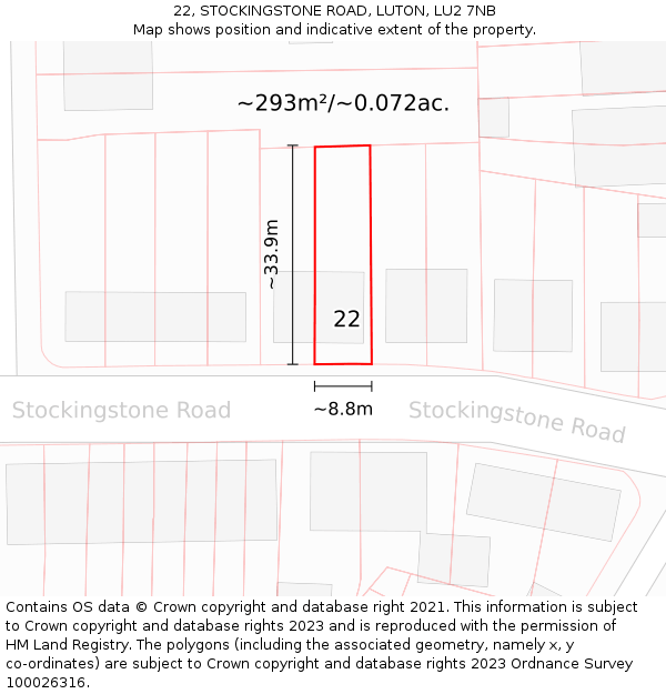 22, STOCKINGSTONE ROAD, LUTON, LU2 7NB: Plot and title map