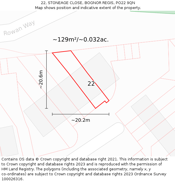 22, STONEAGE CLOSE, BOGNOR REGIS, PO22 9QN: Plot and title map