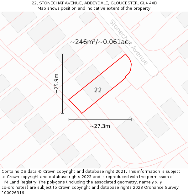 22, STONECHAT AVENUE, ABBEYDALE, GLOUCESTER, GL4 4XD: Plot and title map