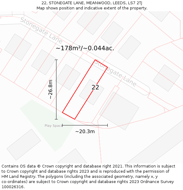 22, STONEGATE LANE, MEANWOOD, LEEDS, LS7 2TJ: Plot and title map