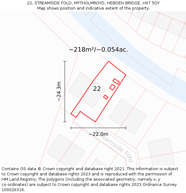 22, STREAMSIDE FOLD, MYTHOLMROYD, HEBDEN BRIDGE, HX7 5DY: Plot and title map