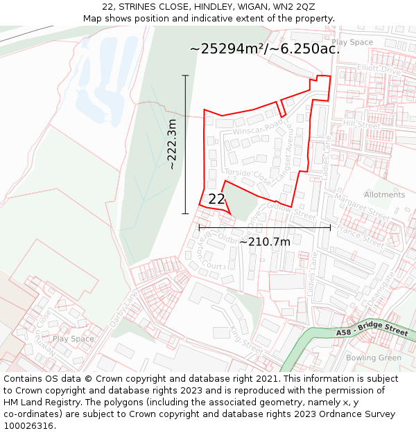 22, STRINES CLOSE, HINDLEY, WIGAN, WN2 2QZ: Plot and title map