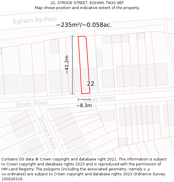 22, STRODE STREET, EGHAM, TW20 9BT: Plot and title map