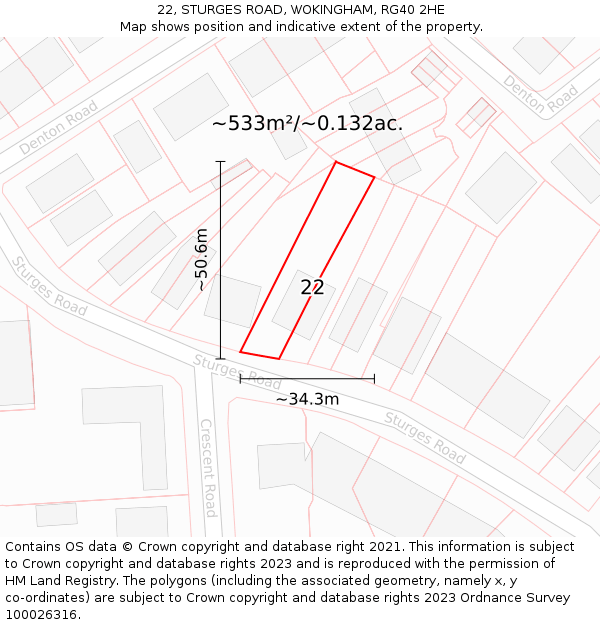 22, STURGES ROAD, WOKINGHAM, RG40 2HE: Plot and title map