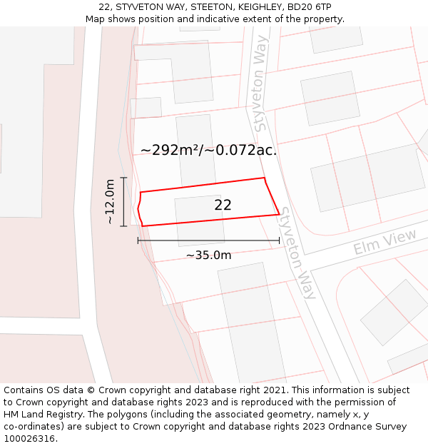 22, STYVETON WAY, STEETON, KEIGHLEY, BD20 6TP: Plot and title map