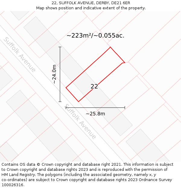 22, SUFFOLK AVENUE, DERBY, DE21 6ER: Plot and title map