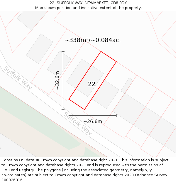 22, SUFFOLK WAY, NEWMARKET, CB8 0DY: Plot and title map