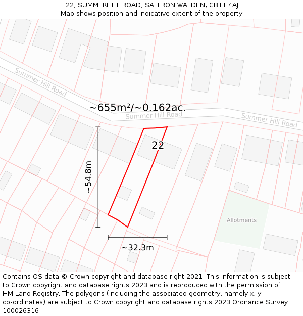 22, SUMMERHILL ROAD, SAFFRON WALDEN, CB11 4AJ: Plot and title map