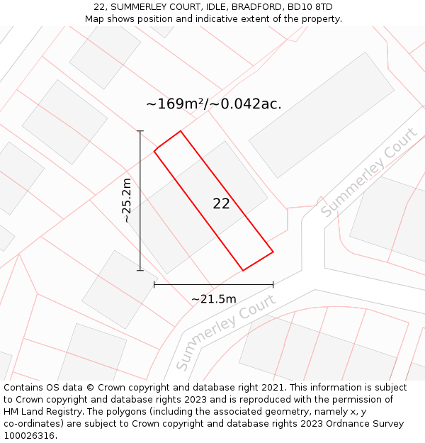 22, SUMMERLEY COURT, IDLE, BRADFORD, BD10 8TD: Plot and title map