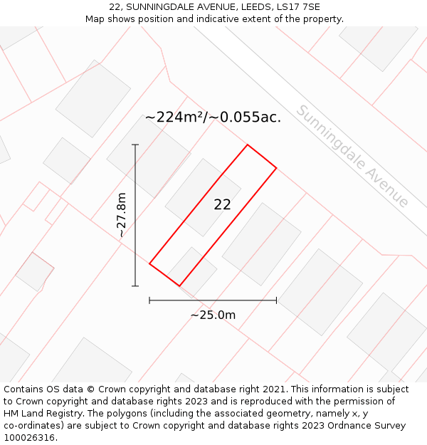 22, SUNNINGDALE AVENUE, LEEDS, LS17 7SE: Plot and title map