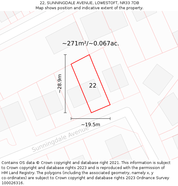 22, SUNNINGDALE AVENUE, LOWESTOFT, NR33 7DB: Plot and title map