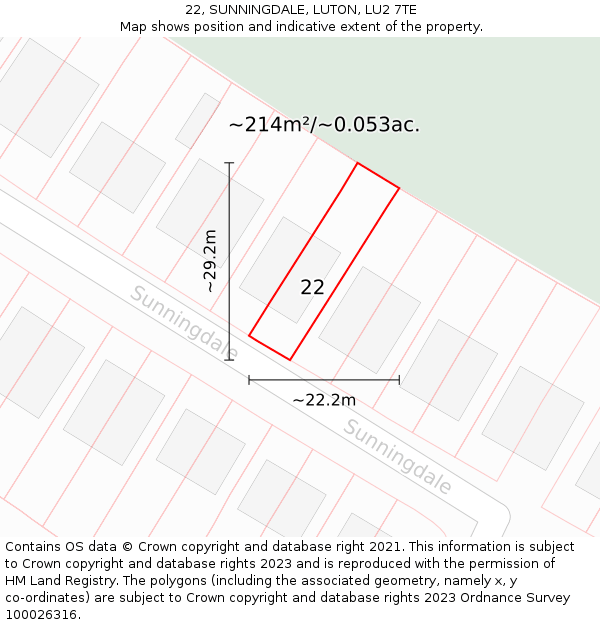 22, SUNNINGDALE, LUTON, LU2 7TE: Plot and title map
