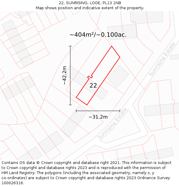 22, SUNRISING, LOOE, PL13 1NB: Plot and title map