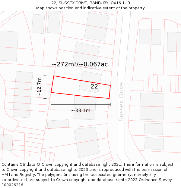 22, SUSSEX DRIVE, BANBURY, OX16 1UR: Plot and title map