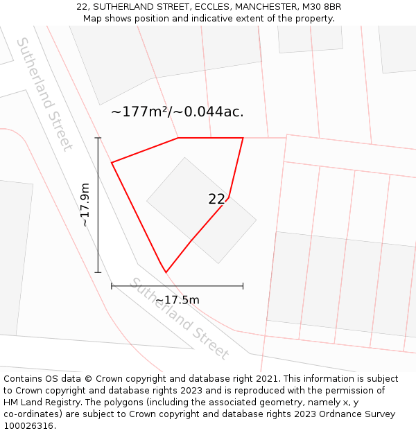 22, SUTHERLAND STREET, ECCLES, MANCHESTER, M30 8BR: Plot and title map