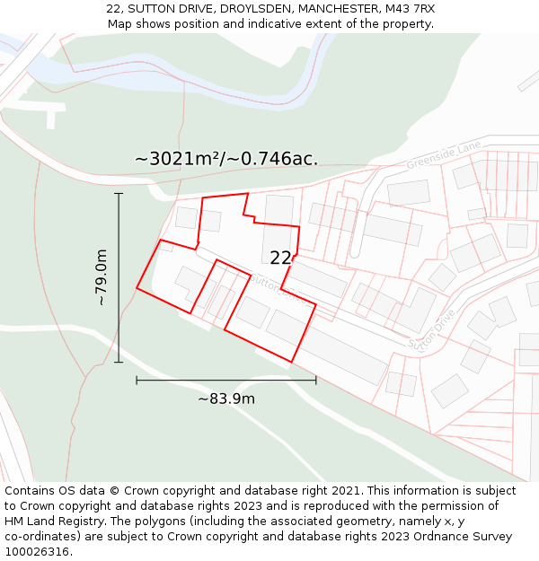 22, SUTTON DRIVE, DROYLSDEN, MANCHESTER, M43 7RX: Plot and title map