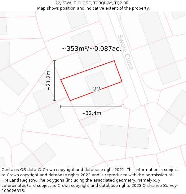 22, SWALE CLOSE, TORQUAY, TQ2 8PH: Plot and title map