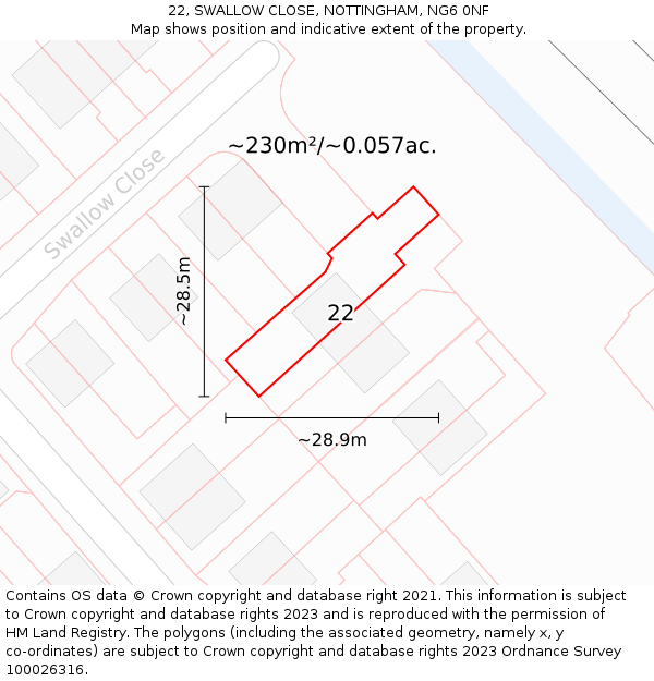 22, SWALLOW CLOSE, NOTTINGHAM, NG6 0NF: Plot and title map
