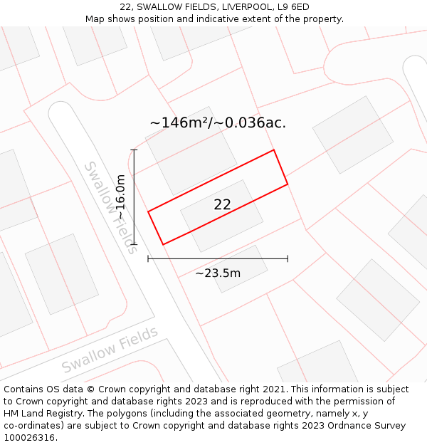 22, SWALLOW FIELDS, LIVERPOOL, L9 6ED: Plot and title map