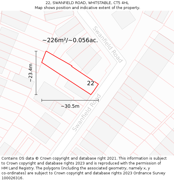 22, SWANFIELD ROAD, WHITSTABLE, CT5 4HL: Plot and title map