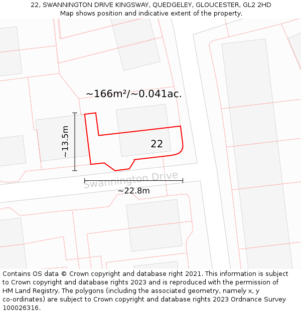 22, SWANNINGTON DRIVE KINGSWAY, QUEDGELEY, GLOUCESTER, GL2 2HD: Plot and title map