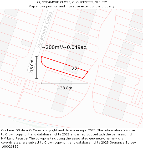 22, SYCAMORE CLOSE, GLOUCESTER, GL1 5TY: Plot and title map